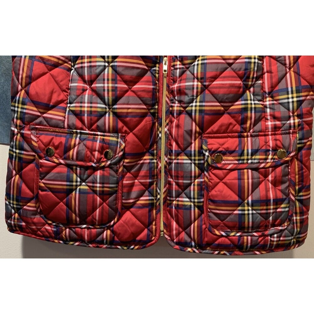 St John's Bay Cabin Barn Chore Vest Bright Brass Zip Plaid Quilted Mock Collar - Picture 8 of 16